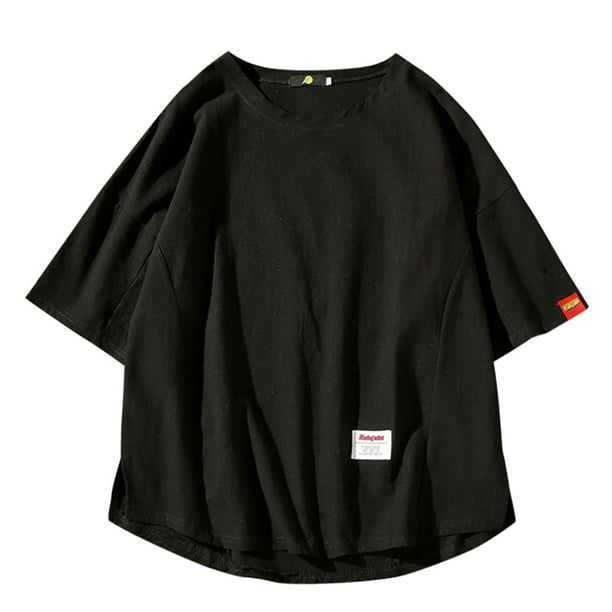 Linen T Shirt Mens Short Sleeve Solid Color Crew Neck Loose Casual Top 